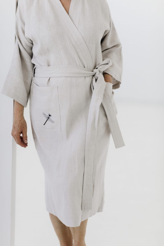 Szlafrok/kimono lniane z haftem, one size