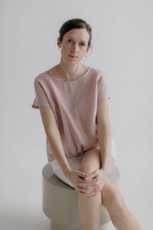 Lniana bluzka krótki rękaw HELEN / HAFT TRUSKAWKA