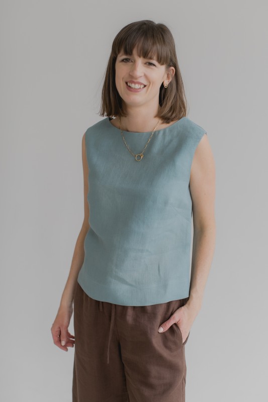 Lniana bluzka o pudełkowym kroju /  robbins egg blue